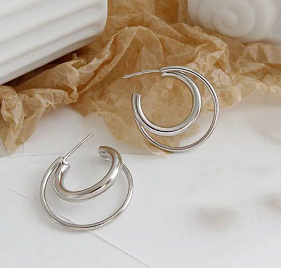Silvology Стерлинговое Серебро 925 пробы, двойная линия, серьги-гвоздики с крестом для женщин, креативные высококачественные элегантные серьги, роскошные ювелирные изделия - Цвет камня: Silver Earrings-B