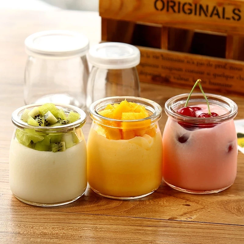 8 Pieces 3.4oz Mini Glass Yogurt Jars Pudding Cups with PE Lids 100ml  Mousse Containers Pot Ideal for Milk Jelly Honey Spices