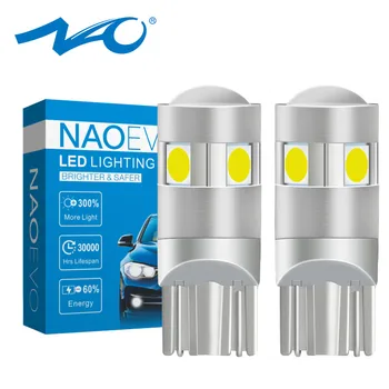 

NAO W5W LED Bright T10 LED Bulb 5 SMD 3030 Car Interior Light 1.6W 186 194 12V COB 6000K White Amber Side Clearance Lights Red