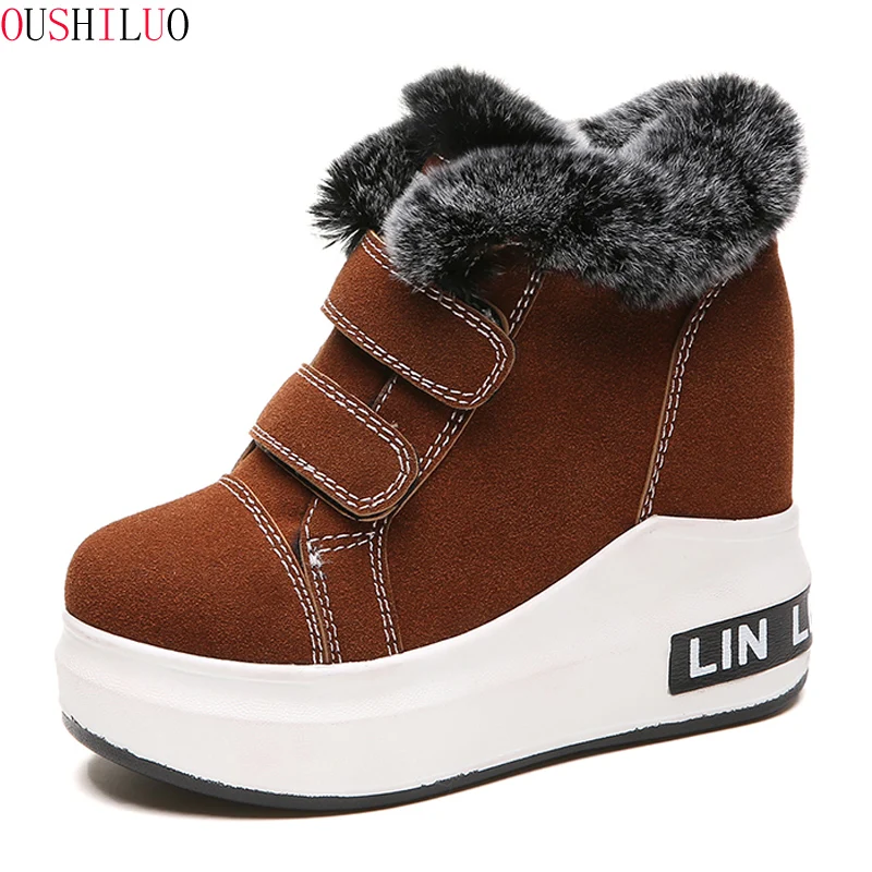 2019 г. Модные теплые женские зимние ботинки на платформе с застежкой-липучкой