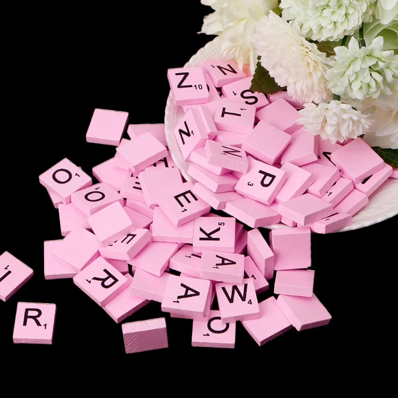 100 шт Деревянные красочные Scrabble плитки Смешанные Буквы лакированные Алфавит Scrabbles 72XF