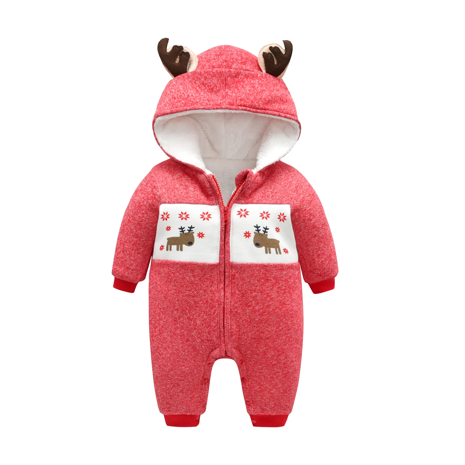 Baby Christmas Rompers Cute Deer Printed Onesie For Newborns Warm Winter Cotton Outfits Infant Jumpsuit Xmas Baby Hooded Clothes