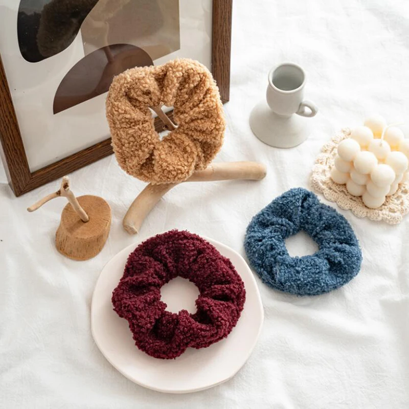 

1Pcs Autumn and Winter Women Girls Sweet Colors Soft Elastic Hair Bands Lamb Fur Rubber Bands Female Hair Accessories Scrunchies