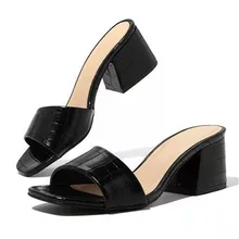 

Fashion Women Pumps Slippers Ladies Square Toe Female Slides Summer Shoes Sandals High Heels 2021 Indoor Mujer