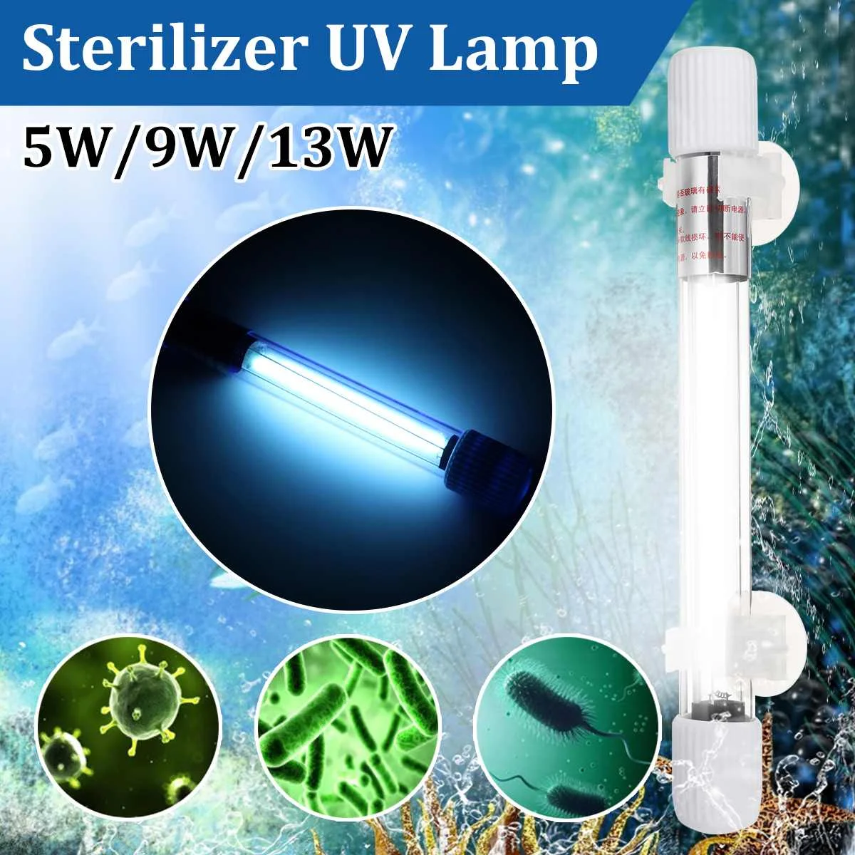 5W 9W 13W Submersible Aquarium Fish Tank Light Lamp Pond UV Sterilizer Water Clean Light LED Bar Light Aquariums Decor Lighting