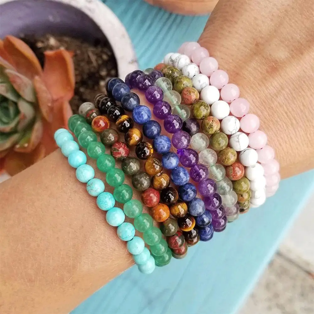 Doğal taş boncuk gül kuvars Lapis Lazuli ametist kristal yuvarlak şekil boncuk takı yapımı için mineraller DIY Charms bilezik