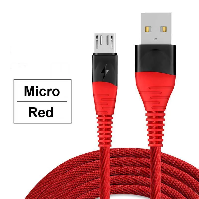 Oppselve Micro usb type-C кабель 2.4A Быстрая Зарядка Кабель Microusb для samsung Xiaomi Android мобильный телефон провод шнур 2 м - Цвет: Red