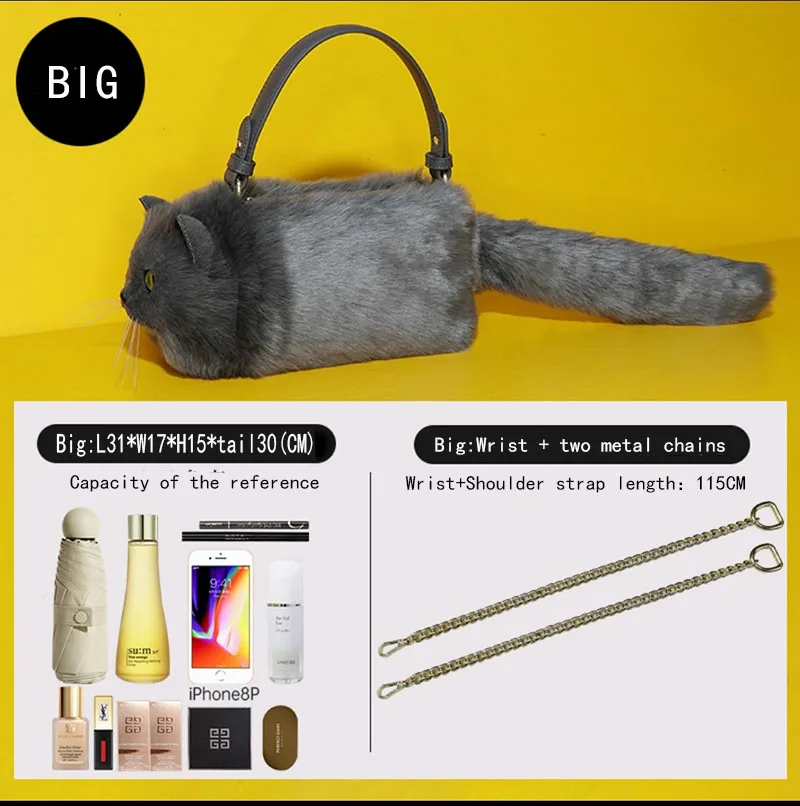 Mini bolso de hombro con cadena versátil para mujer, bandolera de gato gris, a la moda, de lujo, 2022