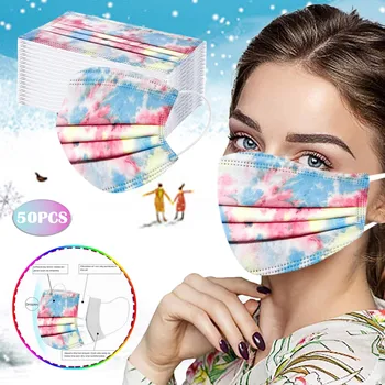 

50PCS Three-Layer Protective Tie-Dye Comfortable Adult Disposable Mask Mouth Cover Mouth Caps Breathable Face Shield mondmaskers