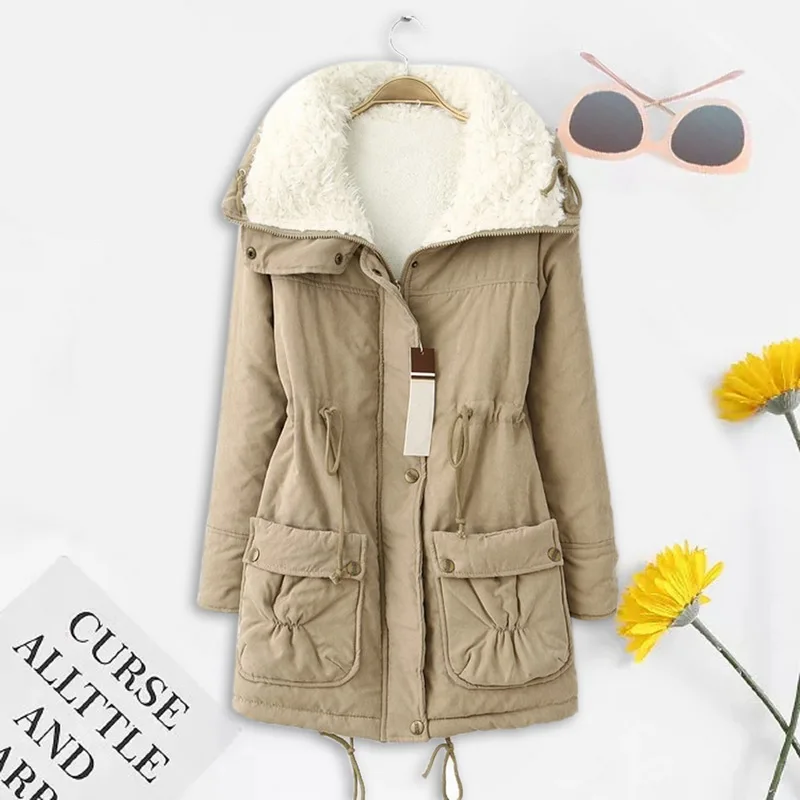 

LOOZYKIT Winter Parkas Cotton Coat Women Slim Snow Outwear Medium-long Wadded Jacket Thick Cotton Padded Warm Cotton Parkas