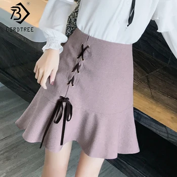

2020 Spring And Summer New Women's Office Lady Bow Lace-Up Skirt Fashion High Waist A-line Mini Skirt Female Bottoms B01524O