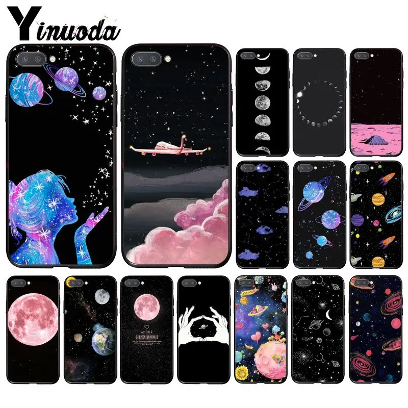 

Yinuoda black white moon stars space Cloud Girl Travel Plane Phone Case for Huawei Honor 8A 8X 9 10 20 Lite 7A 5A 7C 10i 20i