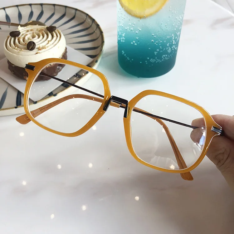 Модные Винтажные прозрачные очки, ацетатная оправа, женские брендовые компьютерные очки, очки ботаника, оптические линзы, очки для мужчин S118 - Цвет оправы: C4 dark yellow