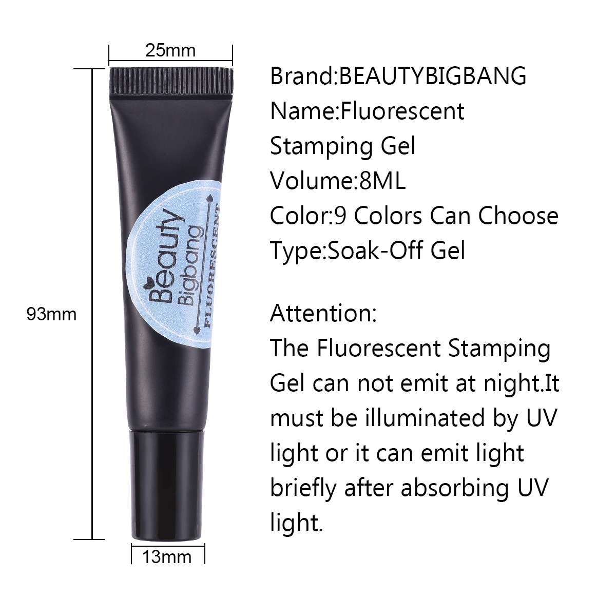 Beautybigbang неоновый штамповочный гель 8 мл флуоресцентный замачивающийся цветной лак светится в темноте УФ-светильник для дизайна ногтей полигель