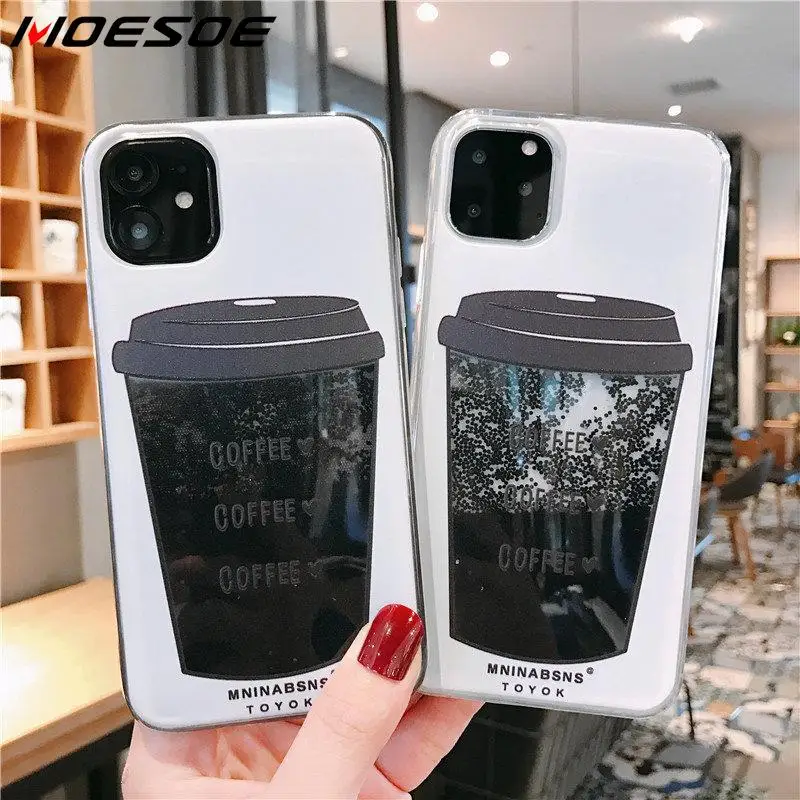 Жидкое кофе чашка зыбучий песок чехол для телефона iPhone 11 Pro Max 6 6s 7 8 Plus блестящие