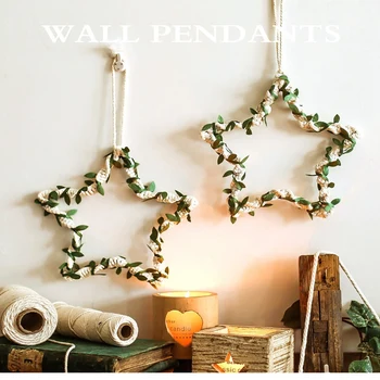 

2Pack Handmade Woven Star Pendant DIY Dream Catchers Hoops Wall Dreamcatcher Hanging Nordic for Home Bedroom Decor 31cm