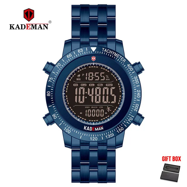 Blue KADEMAN, мужские часы, спортивные цифровые часы, роскошная мода, светодиодный дисплей, наручные часы, мужские часы, полностью стальные, Relogio Masculino - Цвет: Blue