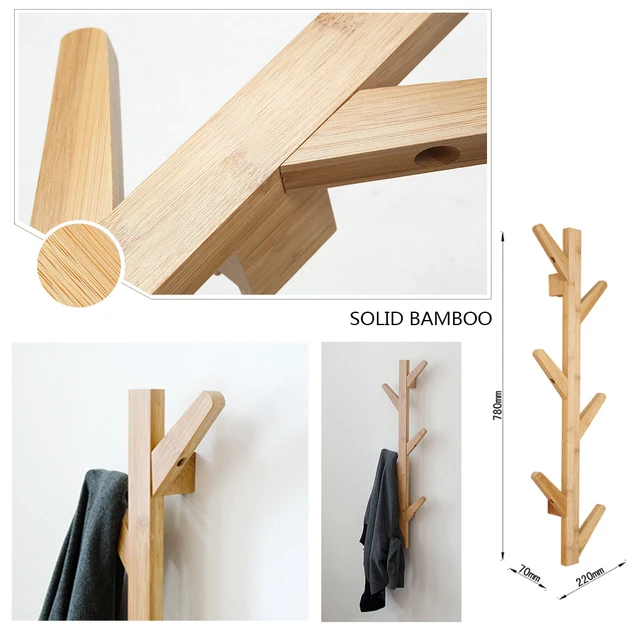 Hanging Rack Bamboo Wall Mounted Coat Rack Wall Hanging Clothes Rack Hanger Modern Living Room Bedroom Decoration 4