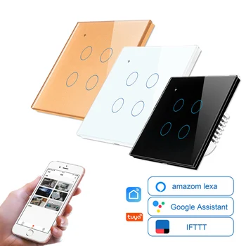 

WIFI Touch Light Wall Switch White Golden black Glass Panel Blue LED EU & UK Universal Smart Home Phone Control 4 Gang 90-240V