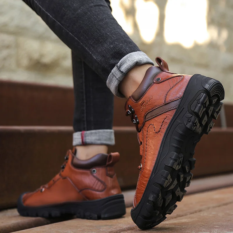 Мужские кроссовки из натуральной кожи; высококачественные ботильоны; сезон весна-осень-зима; Мужская обувь; ботильоны; Мужская зимняя обувь