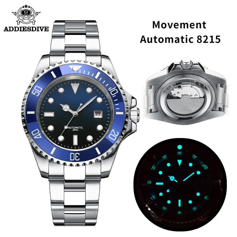 Мужские механические часы ADDIES DIVE автоматические из нержавеющей стали 316L с