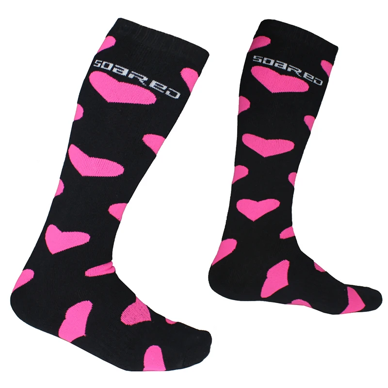 

Long Tube Elastic Compression Socks Women Heart Printed Breathable Anti-sweat Sports Stocking For Skiing Skating Hosiery