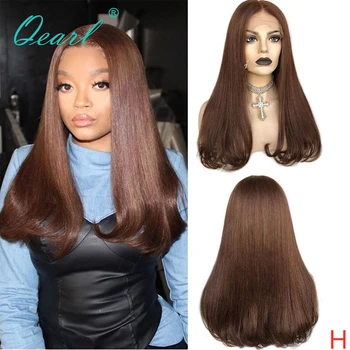 

360 Lace Frontal Wig Brown Color Human Hair Lace Wigs Peruvian Straight Remy Hair Preplucked Hairline deep part 130% 150% Qearl