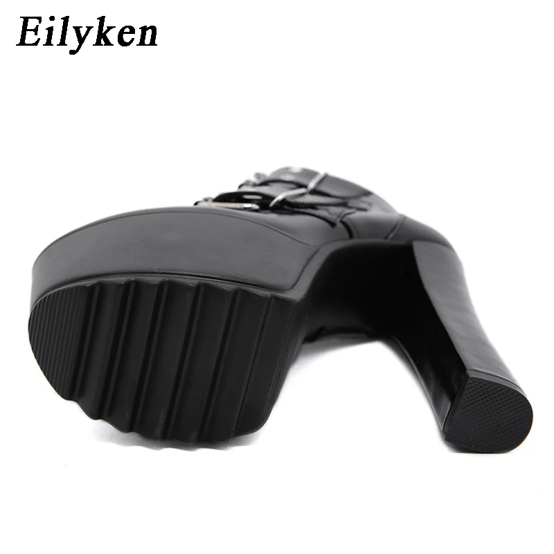 EilyKen новые ботинки из искусственной кожи на высоком каблуке зимние женские