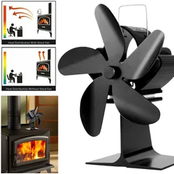 5 Blade Stove Fan Heat Quiet Fireplace Fan Warm Air Saving Fuel for Wood Log Burner Fireplace Gas/Pellet/Wood/Log Burning Stove