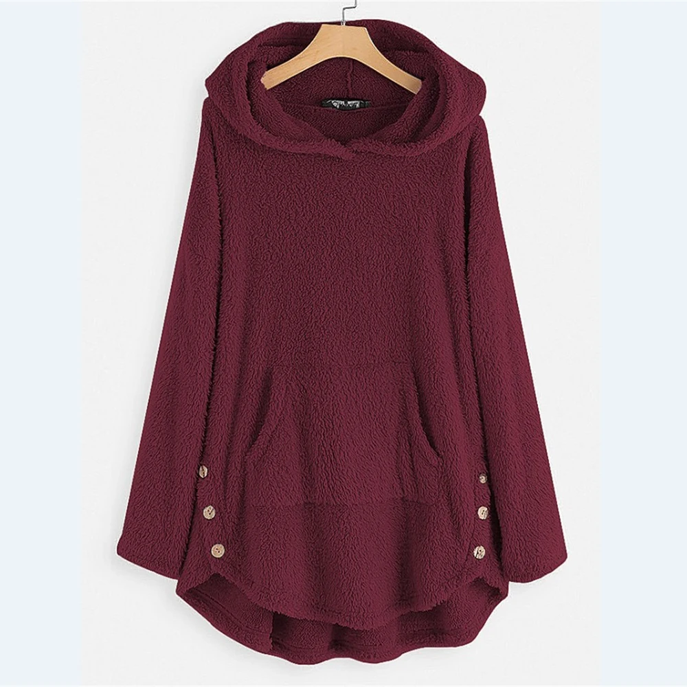

Best Selling Ladies Sweater Large Size 5XL Fleece Irregular Loose Sweater Kangaroo Pocket Casual Ladies Long Sleeve Warm Sweater