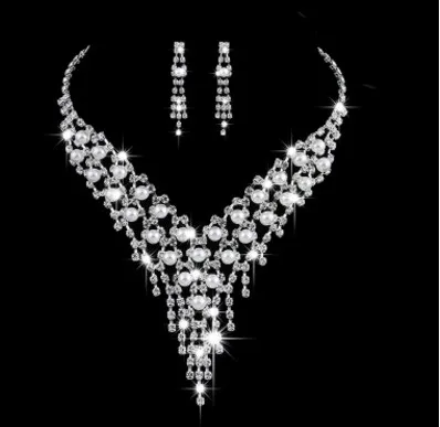 Чудесные 2 компл./лот низкая цена высокого качества с украшением в виде кристаллов, 925 серебряного цвета, обувь для невесты, свадебные женские набор ожерелья серьги высококачественных 13