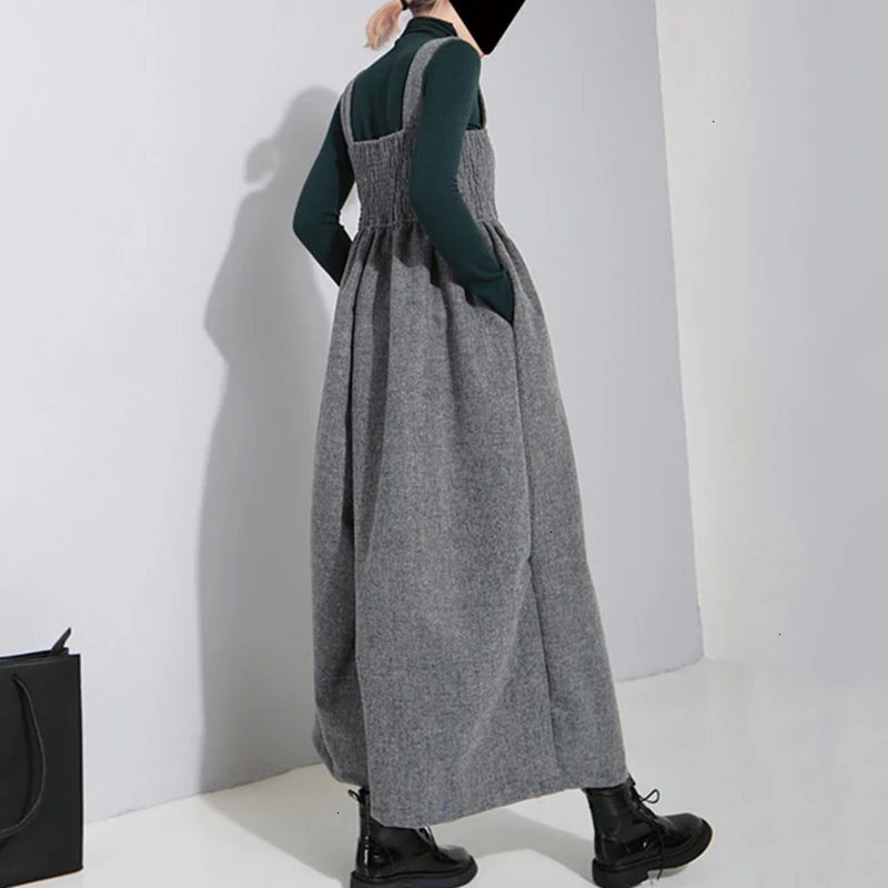 GALCAUR Woolen Jumpsuits For Women Tank Sleeveless High Waist Oversized Casual Wide Leg Pants Female Autumn Fashion New