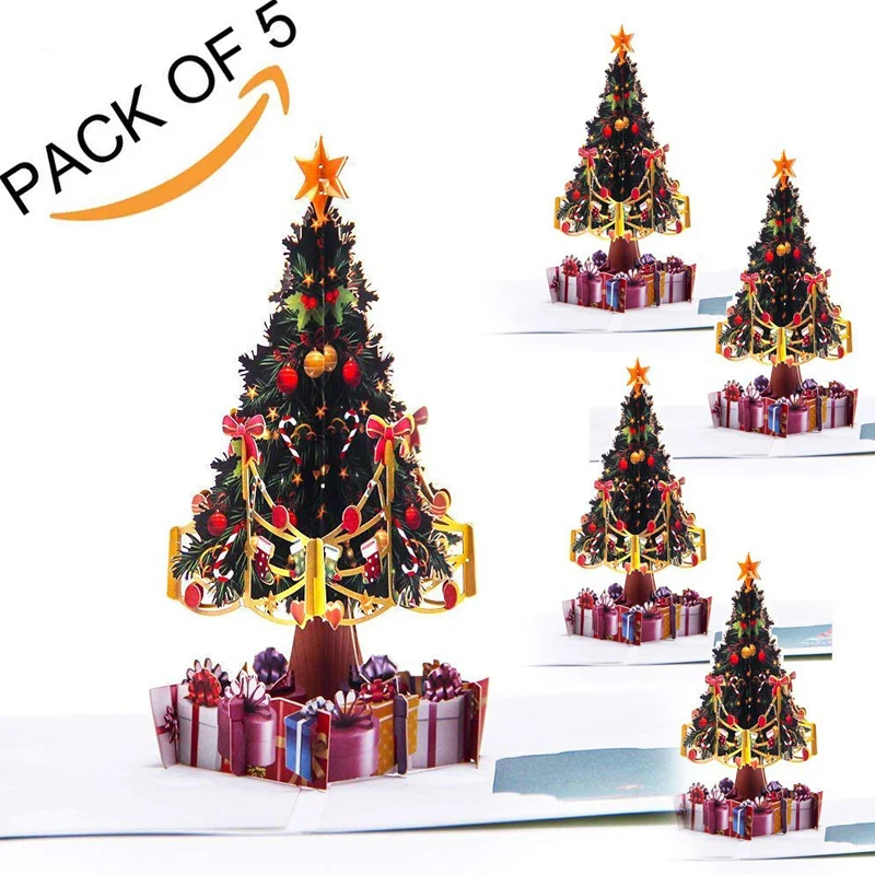 G9010C-5pcs Рождественские поздравительные открытки 3D X'mas дерево с конвертом - Цвет: G9010C-5pcs