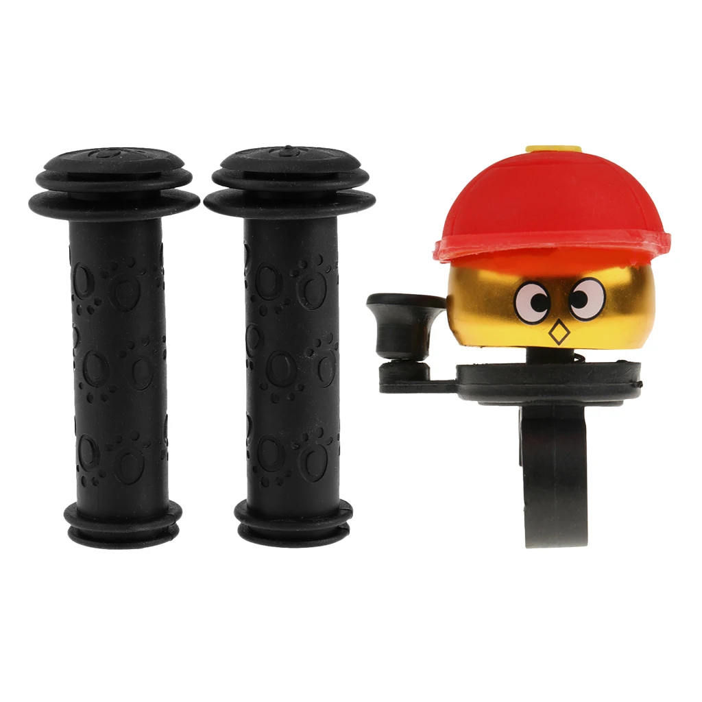 Kids Bicycle Handlebar Grip, Non Slip Rubber Handle Bar Grips + Bike Ring Bell for Kids Boys and Girls Safe Riding Cycling
