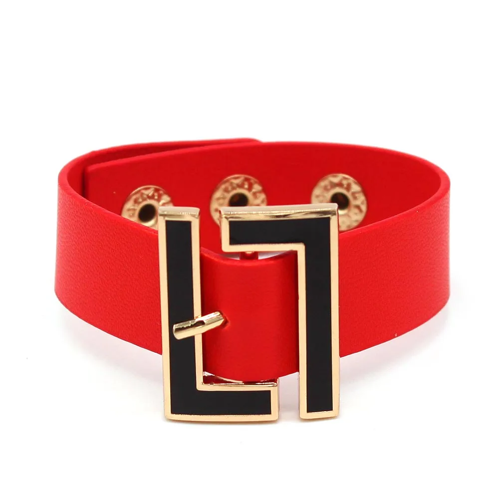 Metal Bracelet Fashion Wide Leather Bracelet for Women Black Geometric Metal Bracelet Wrap Charm Jewelry Femme Gift leather bracelet