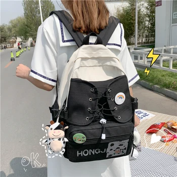 2021 nowych kobiet plecak dla dziewczynek o dużej pojemności tornister koreański nylon Bookbags Patchwork plecak kobiet z zabezpieczeniem przeciw kradzieży plecak tanie i dobre opinie CN (pochodzenie) zipper Backpack 0 41kg 40cm lg527 Dziewczyny 13cm 29cm plecaki do szkoły