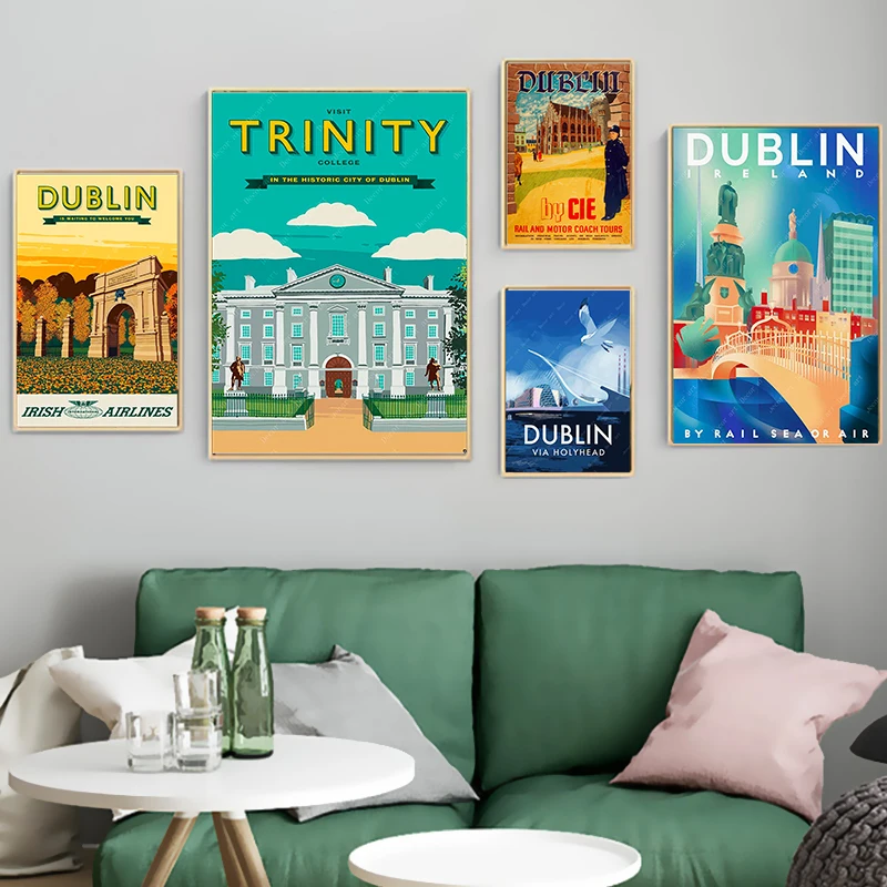 

Dublin Capital City of Ireland Trinity College Travel Canvas Paintings Kraft Posters Coated Wall Stickers Home Decoration Gift