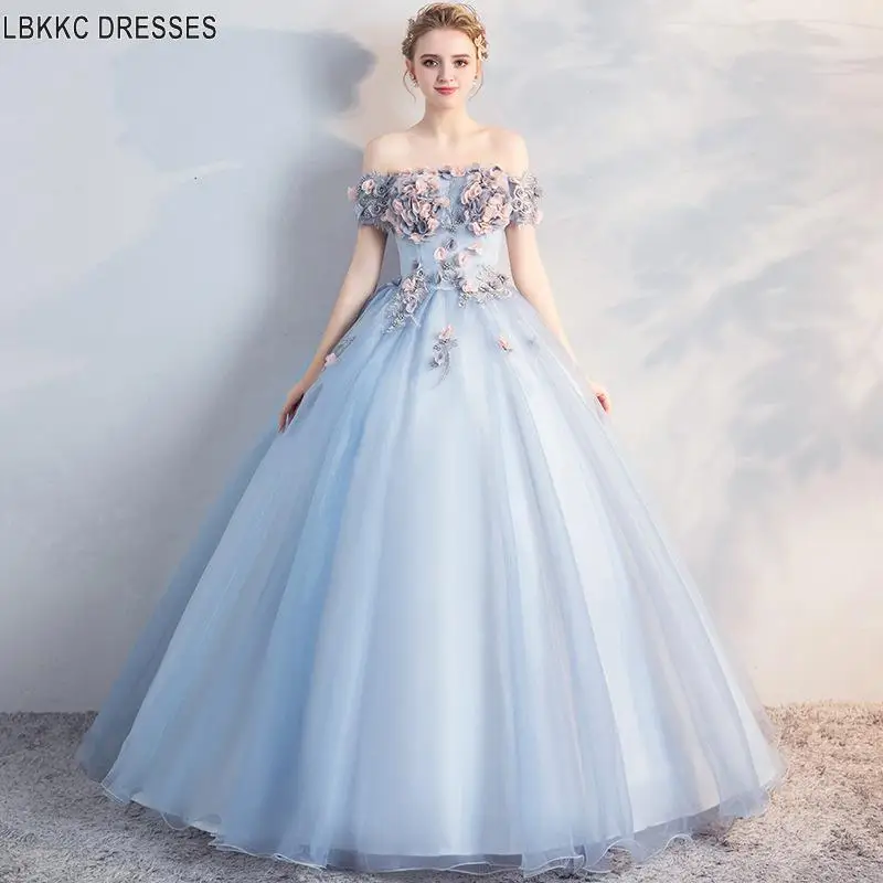 

Light Blue Ball Gown Quinceanera Dress Off The Shoulder Ball Gown Sweet 16 Dress Puffy Dresses Party Princess Gowns Prom Dresses