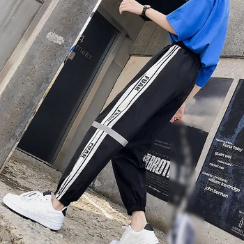 

Korean Style Hot Sale Autumn Women Harajuku Feet Nine Points Pants Casual Loose High-Elastic Sports Side Print Pants 2020