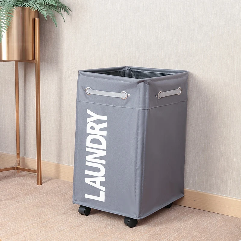 

Dirty Clothes Laundry Basket Foldable Storage Basket with Wheel for Office Waterproof Oxford Bathroom Laundry Hamper Gray