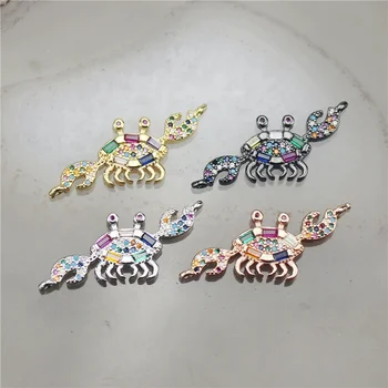 

14*28mm 10pcs/lot New cz crab charm connector,multicolor delicate cubic zirconia micro pave charm,cz jewelry component