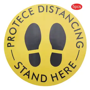 

Social Distancing Floor Decoration Stickers 5pcs Anti-slip Distance Warning Floor Sticker Safety Distance Sign Decal Round for