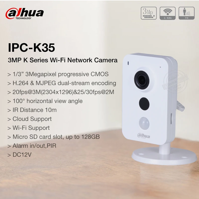 Оригинальная встроенная сетевая Wi Fi камера Dahua стандарта 3MP K IR 10m Micro SD карта H.264