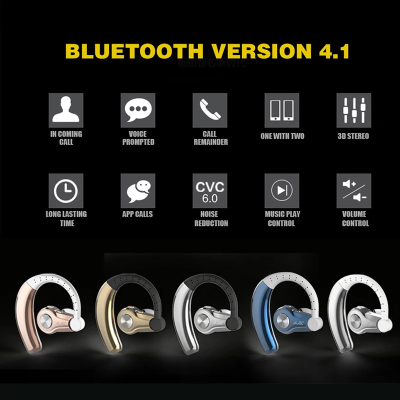 Беспроводные Bluetooth 4,1 Hansfree наушники стерео Спортивная гарнитура с одним ушным крюком наушники OC