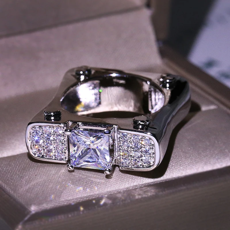 RongXing большой квадратный вырез Белый Хрустальный циркониевый кольца для мужчин женщин 925 серебро CZ обручальное кольцо с камнем пара ювелирных изделий подарки