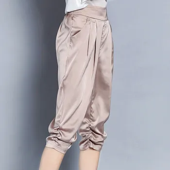 

Summer Women's Trousers New Silk Haren Pants Women Casual Pants 7 Minutes Large Size Wide Leg Trousers