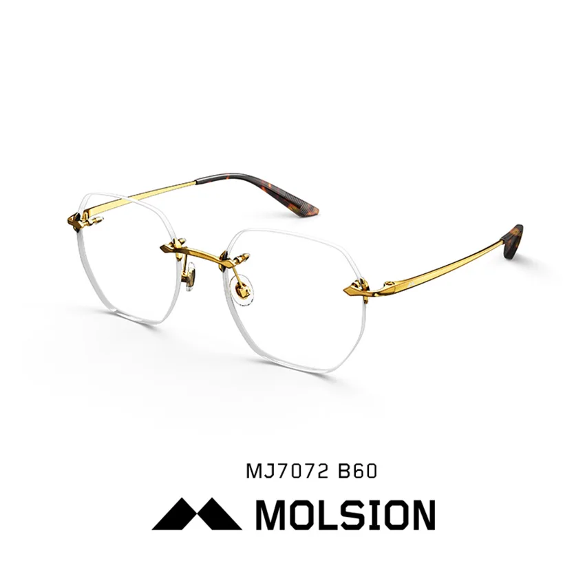 B60 Gold MOLSION безободковая оправа для мужчин и женщин Новые прозрачные линзы большие очки оправы для очков серебро розовое золото MJ7072 - Цвет оправы: B60 Gold
