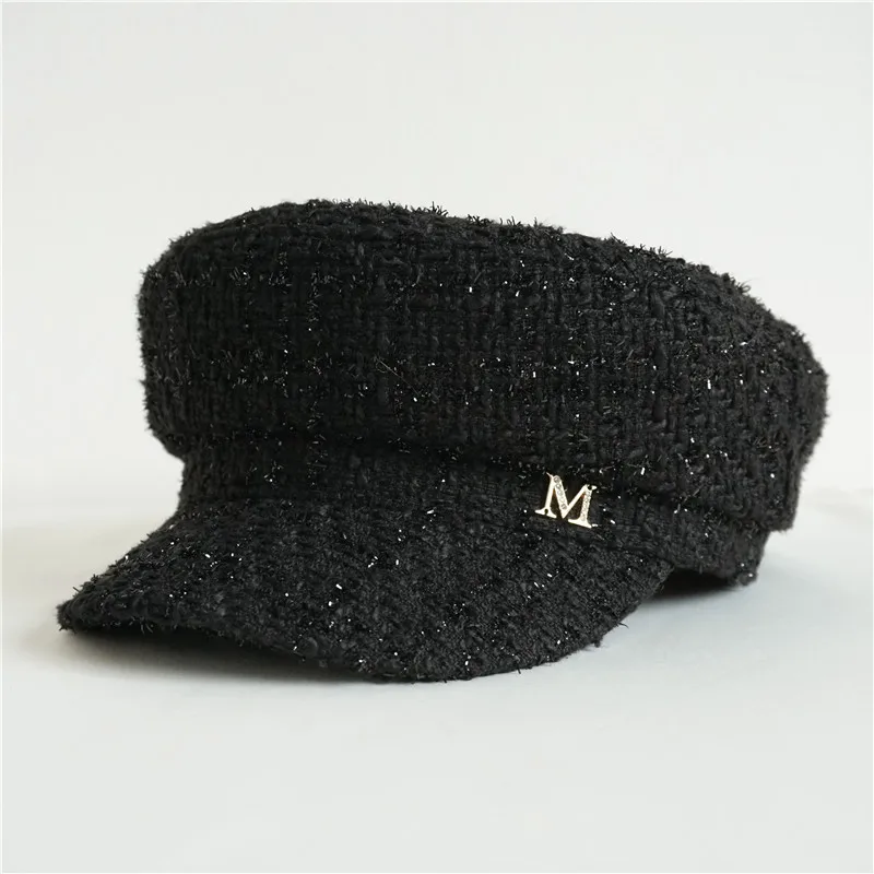 USPOP Brand Designer Fashion Winter Caps Women Diamond Letter Newsboy Caps Flat Solid Color Tweed Militray