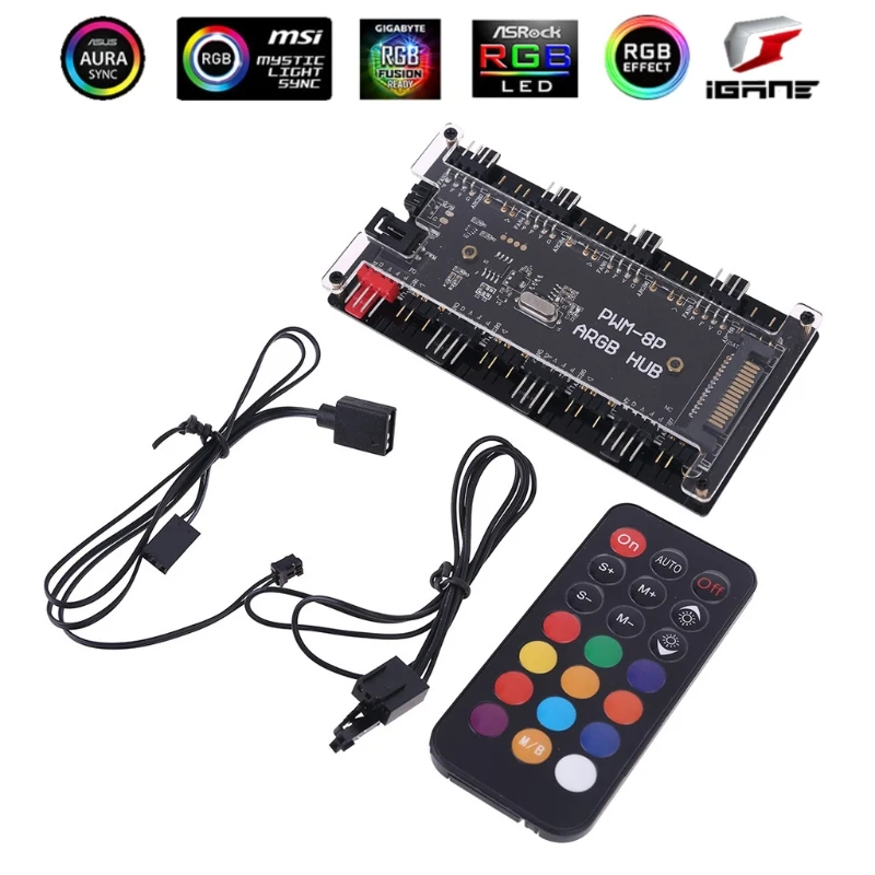 

PWM FAN+ARGB LED 2in1 Sync HUB Controller 1 To 8 Multi Way Splitter 5V 3PIN RGB cooler Fan Adapter AURA ARGB Addressble