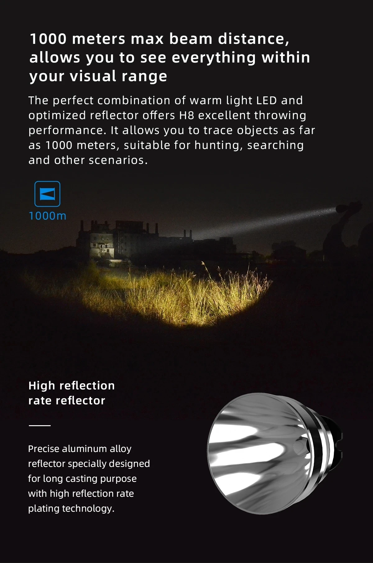 Metros de Longo h8 ao ar Máxima de 1800 Lumens e 1000 Wuben Livre Caça Lanterna Led Tem Uma Gama Alcance Incluindo 2 18650 Xhp35hi 4 Lanterna de caça externa xhp35hi wuben h8
